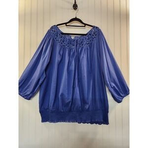 NEW Calvin Klein Women Cobalt Blue Sheer Peasant Top Size 3XL Whimsical Flowy